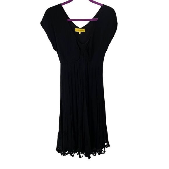 Catherine Malandrino Silk Women Midi Dress Flared V Neck Black Size 4 - Picture 1 of 15